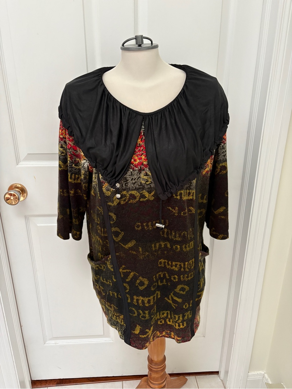 Claire France Multicolor Knit Tunic with Black Draped Collar plus size